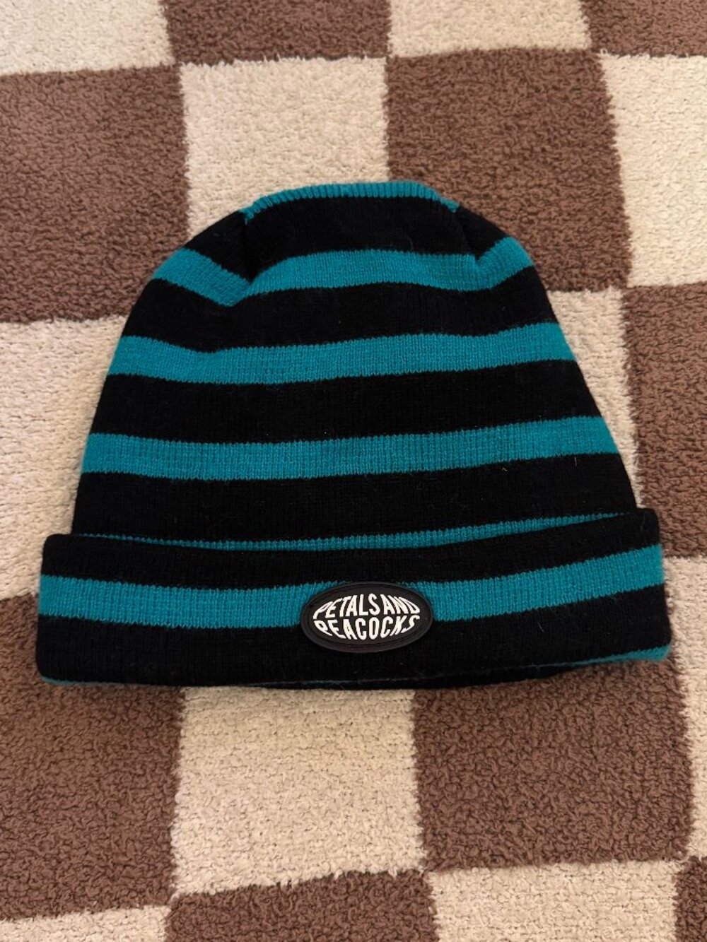 Petals & Peacocks stripped beanie
